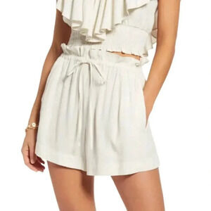 Open Edit Ivory Blue Lennox Print Paperbag Shorts XS